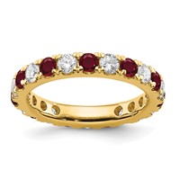 14K Yellow Gold 1.20 Carat Lab Grown Diamond VS SI+ G+ and Lab Created Ruby Eternity Band view 1