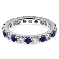 14K White Gold 1 Carat Lab Grown Diamond VS SI+ G+ and Lab Created Blue Sapphire Eternity Band view 4