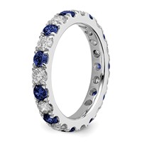 14K White Gold 1 Carat Lab Grown Diamond VS SI+ G+ and Lab Created Blue Sapphire Eternity Band view 5