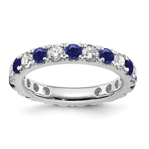 14K White Gold 1 Carat Lab Grown Diamond VS SI+ G+ and Lab Created Blue Sapphire Eternity Band, Size 4