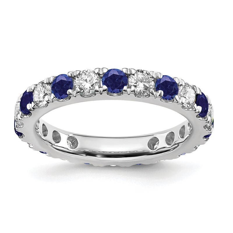 14k White Gold 1 carat Lab Grown Diamond VS/SI+ G+ and Lab Created Blue Sapphire Size 6 Eternity Band