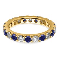 14K Yellow Gold 1 Carat Lab Grown Diamond VS SI+ G+ and Lab Created Blue Sapphire Eternity Band view 4