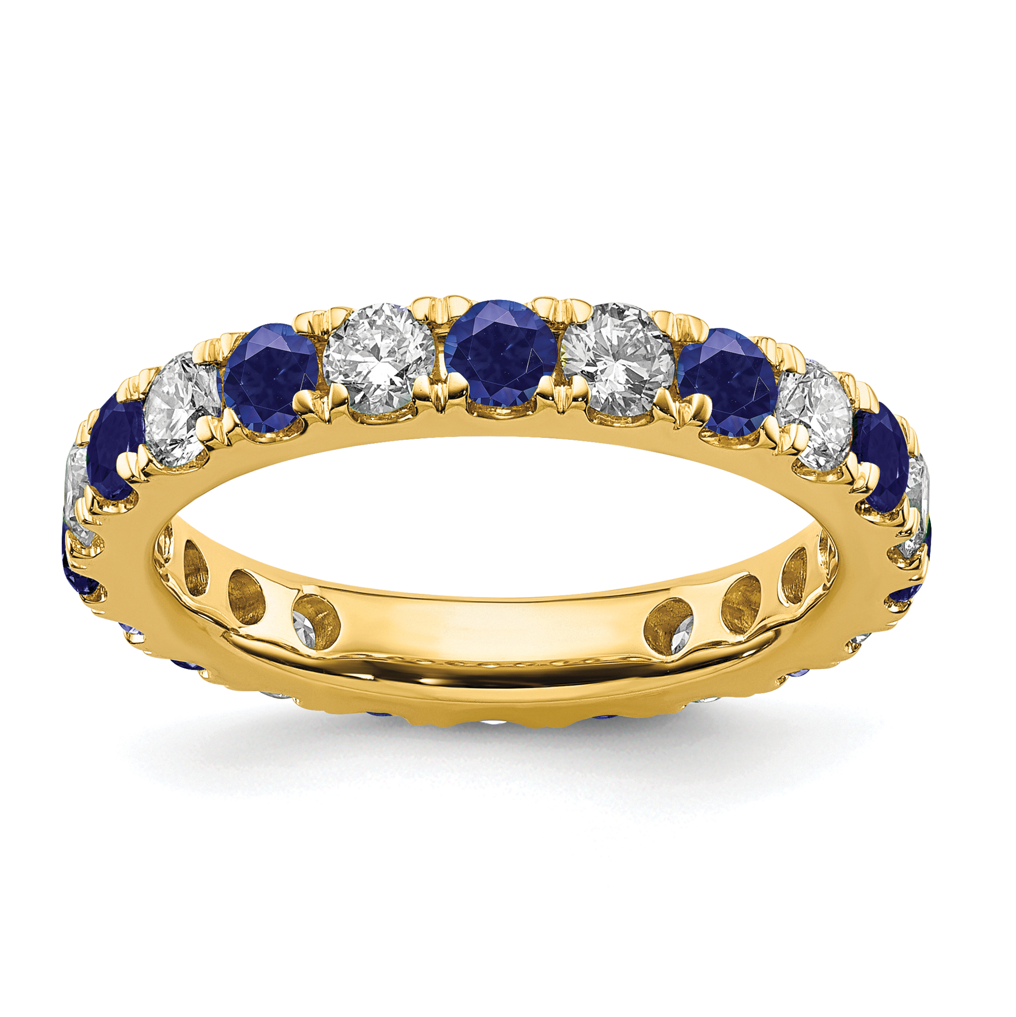 14k 1 carat Lab Grown Diamond VS/SI+ G+ and Lab Created Blue Sapphire Size 6.5 Eternity Band (ET0050-CSA-100-65YLG)