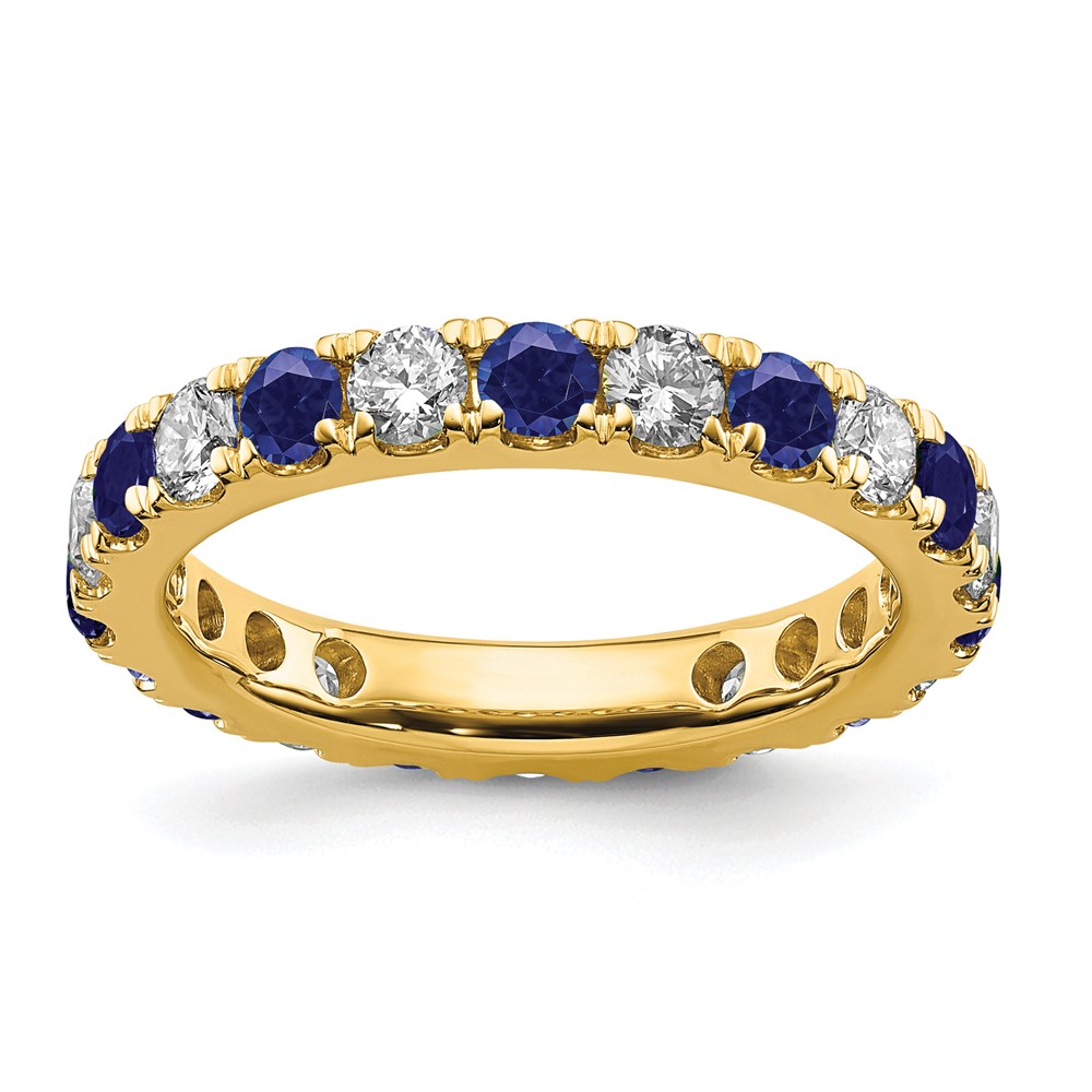 14k 1 carat Lab Grown Diamond VS/SI+ G+ and Lab Created Blue Sapphire Size 6.5 Eternity Band (ET0050-CSA-100-65YLG)