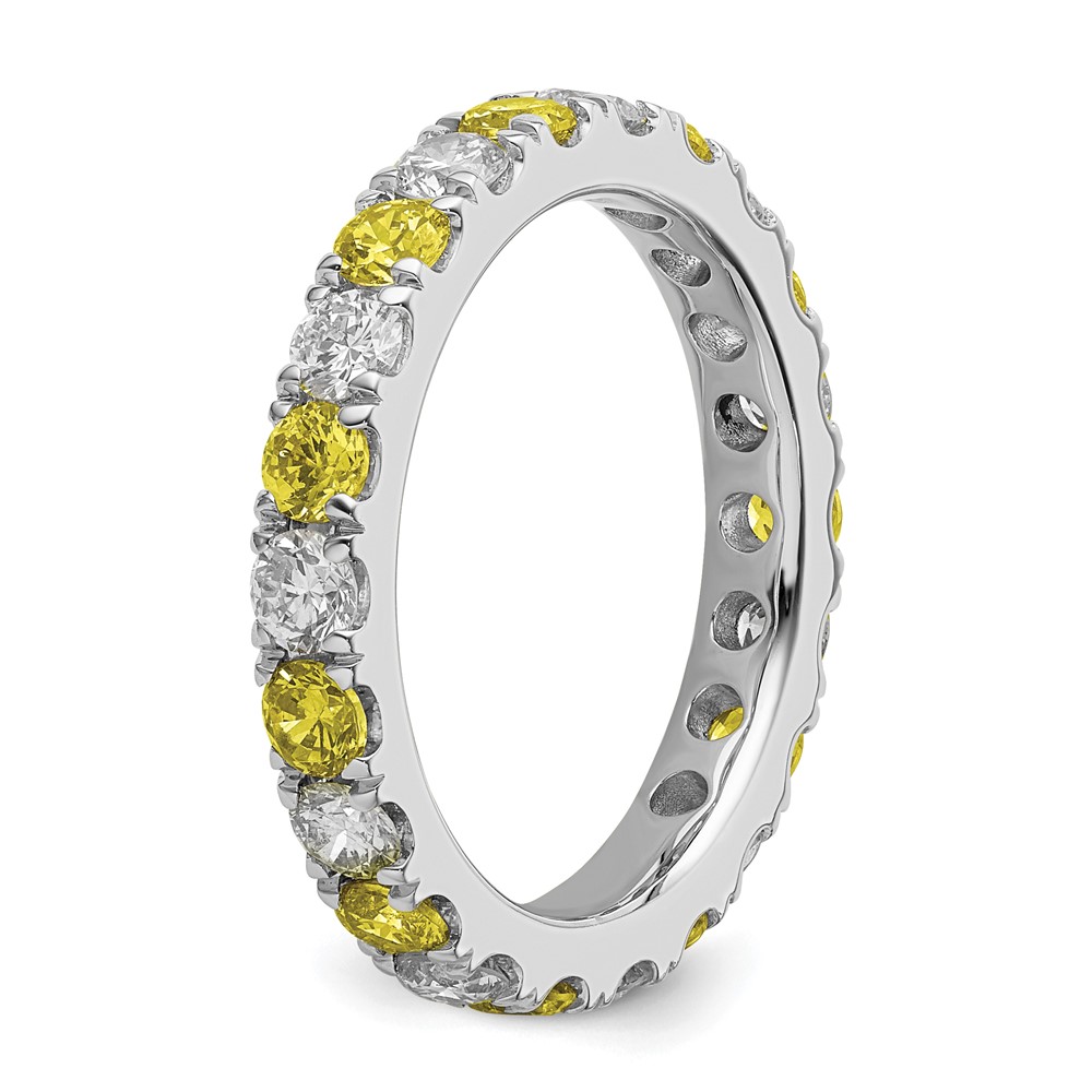 14k White Gold 1 carat Lab Grown Diamond VS/SI+ G+ and Lab Created Yellow Sapphire Size 4.5 Eternity Band (ET0050-CYS-100-45WLG)