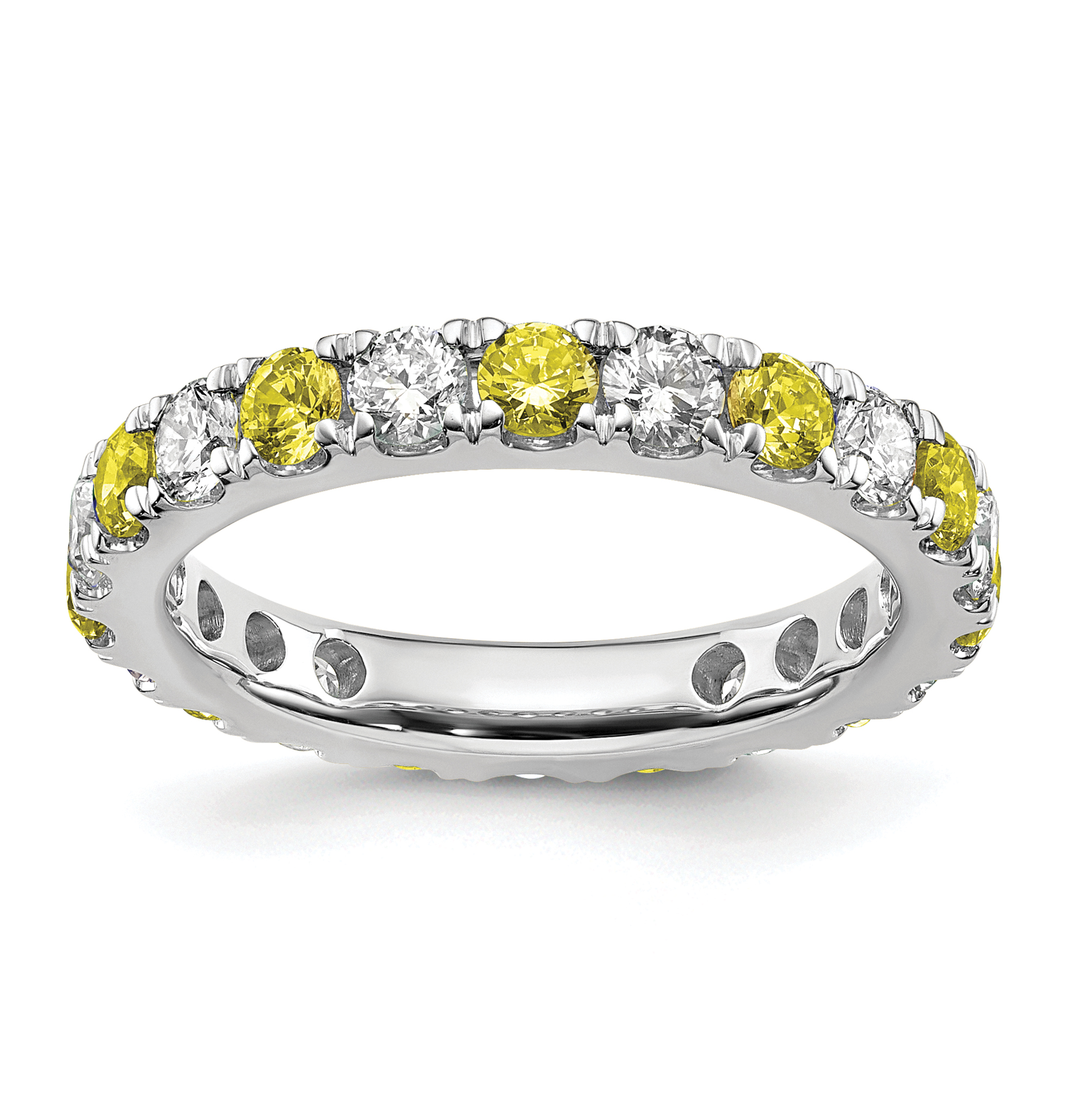 14k White Gold 1 1/5 carat Lab Grown Diamond VS/SI+ G+ and Lab Created Yellow Sapphire Size 7 Eternity Band (ET0050-CYS-100-7WLG)