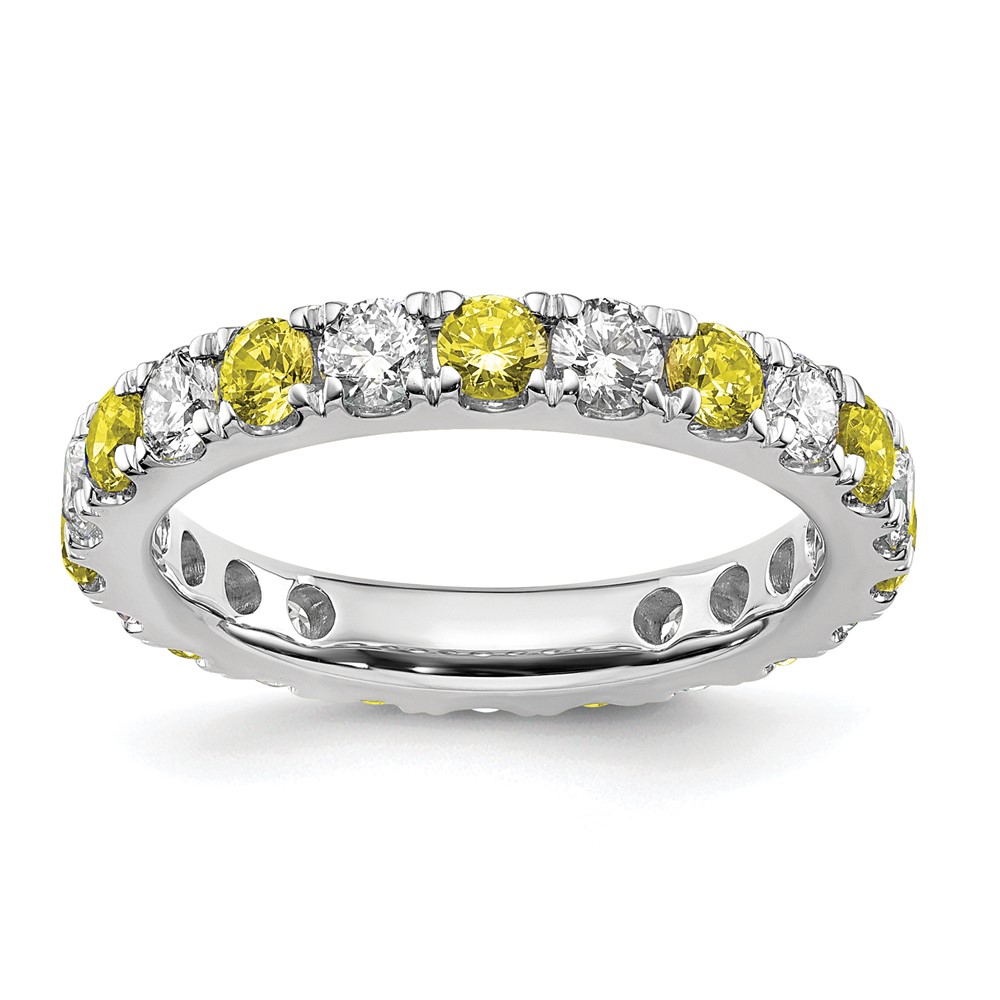 14K White Gold 1 Carat Lab Grown Diamond VS SI+ G+ and Lab Created Yellow Sapphire Eternity Band