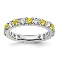 14K White Gold 1 Carat Lab Grown Diamond VS SI+ G+ and Lab Created Yellow Sapphire Eternity Band view 1