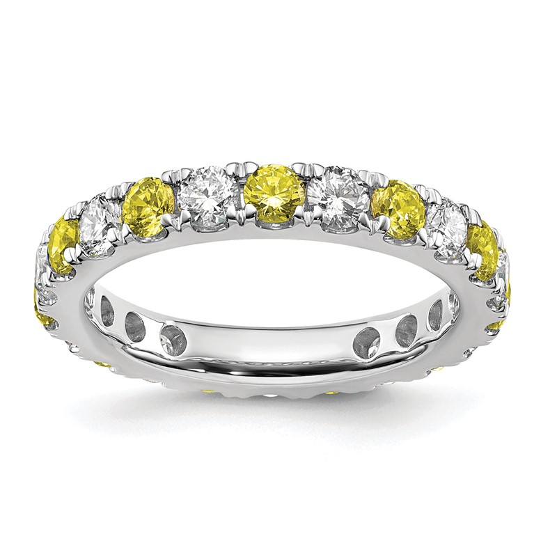 14k White Gold 1 1/5 carat Lab Grown Diamond VS/SI+ G+ and Lab Created Yellow Sapphire Size 9 Eternity Band