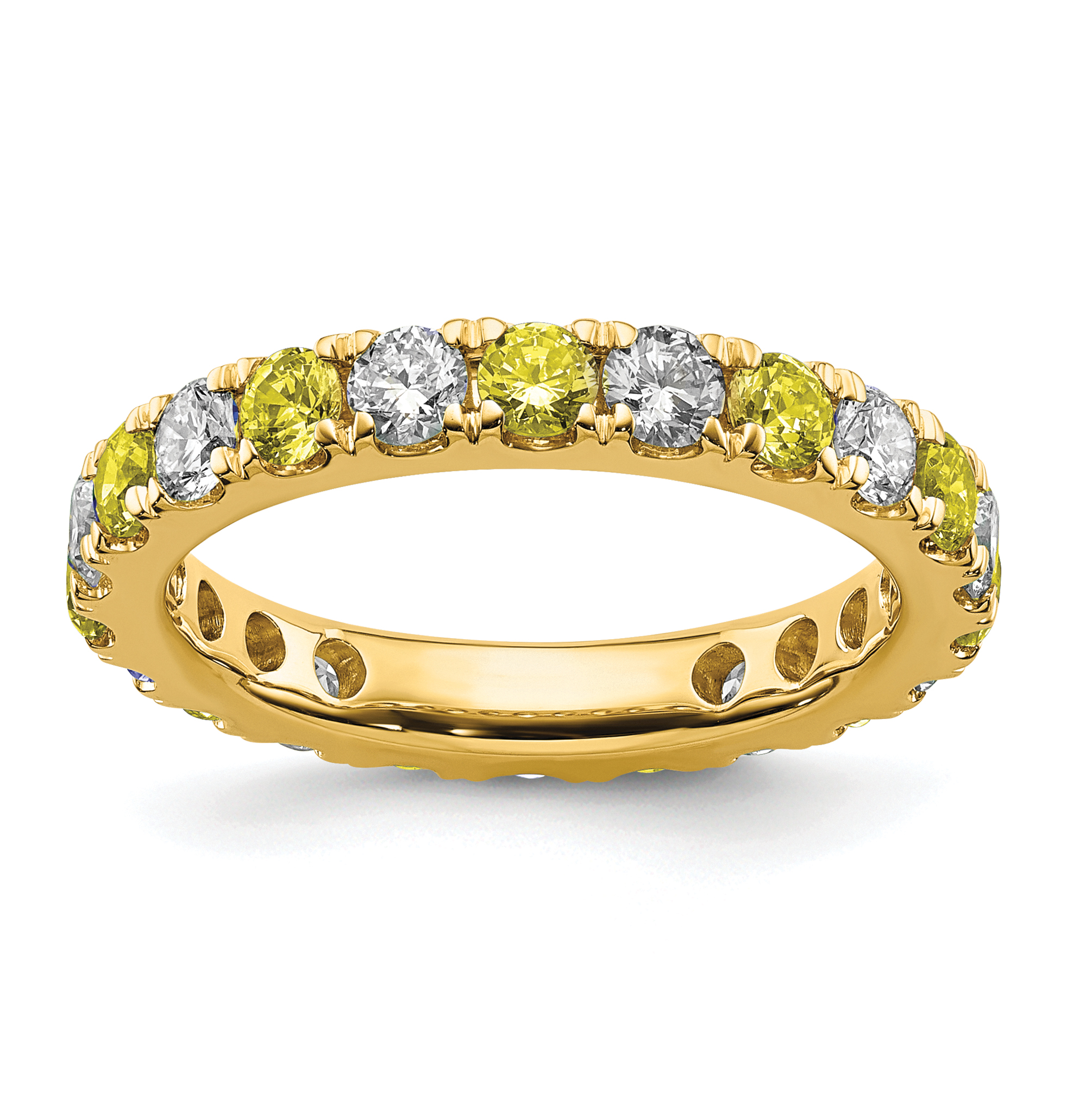 14k 1 1/5 carat Lab Grown Diamond VS/SI+ G+ and Lab Created Yellow Sapphire Size 7 Eternity Band (ET0050-CYS-100-7YLG)