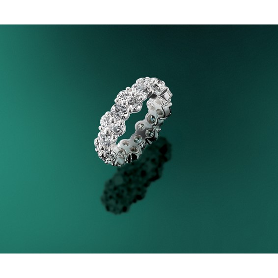 True Origin 14K White Gold 5 3/8 carat Lab Grown Diamond VS+ F+ Complete Size 7 Eternity Band