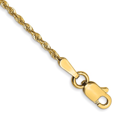 14K 8 inch 1.5mm Extra Light Diamond-cut Rope with Lobster Clasp Chain