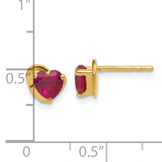 10ky Cr. Ruby Heart Post Earrings 2-5X5 HS