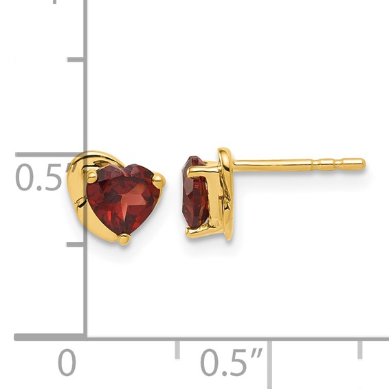 10ky Garnet Heart Post Earrings 2-5X5 HS
