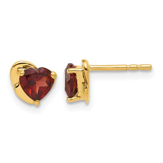 10ky Garnet Heart Post Earrings 2-5X5 HS
