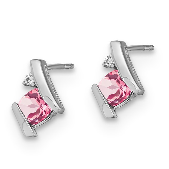 10k White Gold Created Pink Sapphire & Diamond Earrings