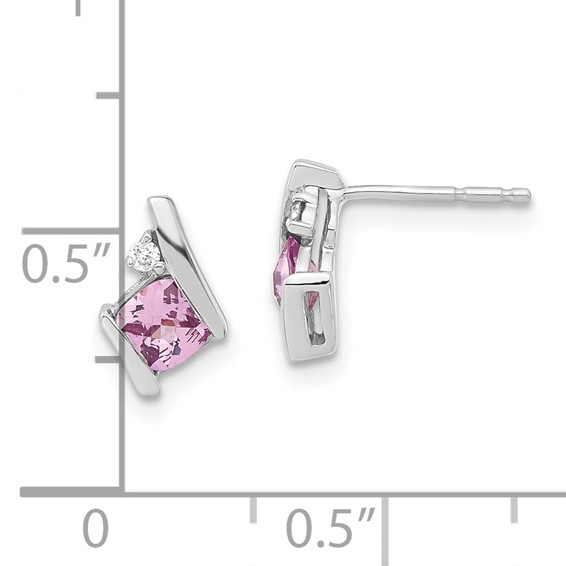 10k White Gold Created Pink Sapphire & Diamond Earrings