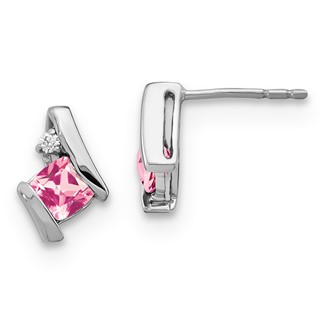 10k White Gold Created Pink Sapphire & Diamond Earrings