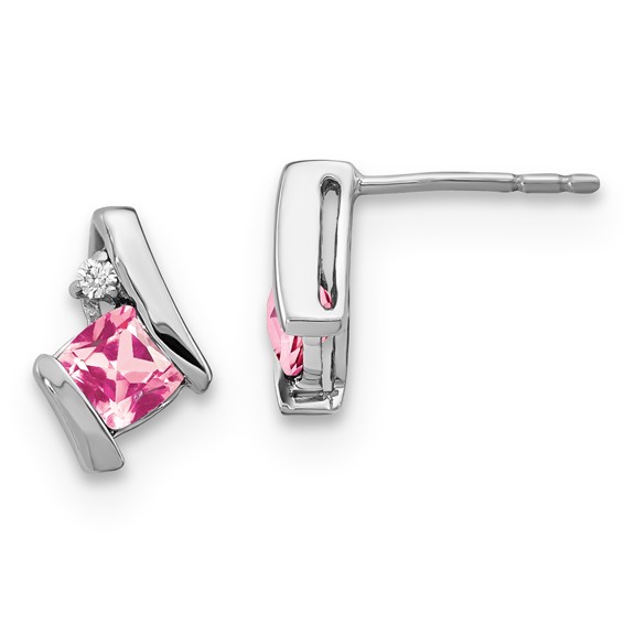 10k White Gold Created Pink Sapphire & Diamond Earrings