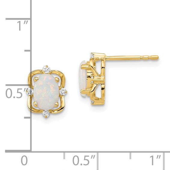10k Polished Oval Created Opal & Diamond Post Earrings