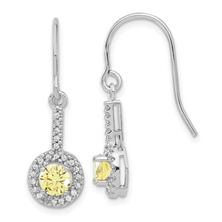 Sterling Silver Rhodium-plated Diamonore Yellow/White Halo Dangle Earrings
