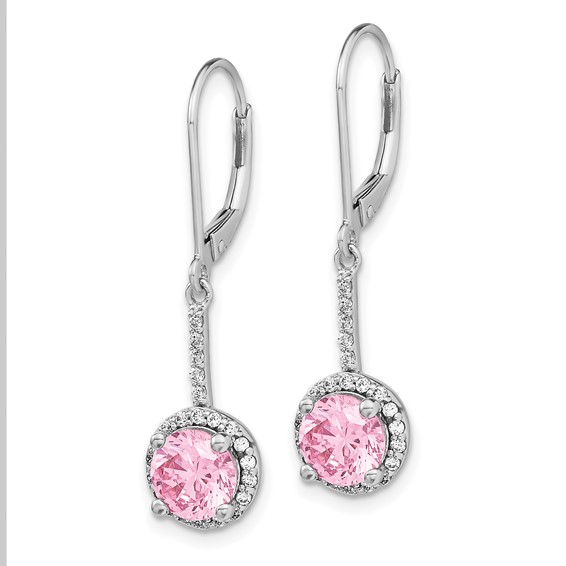 Sterling Silver Rhodium-plated Diamonore Pink & White CZ Dangle Earrings