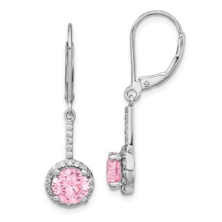 Sterling Silver Rhodium-plated Diamonore Pink & White CZ Dangle Earrings