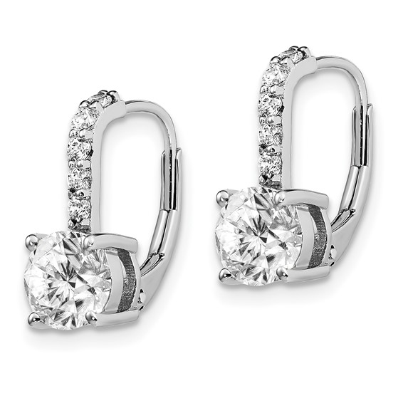 Sterling Silver Rhodium-plated Diamonore CZ Leverback Dangle Earrings