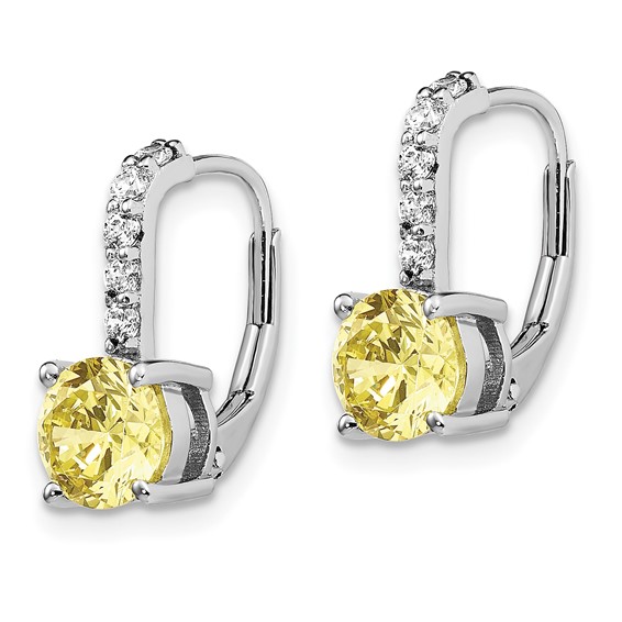 Sterling Silver Rhod-plated Diamonore CZ Yellow & White Leverback Earrings