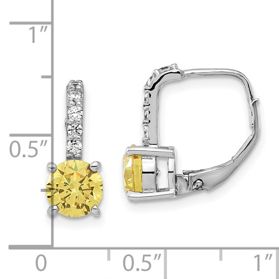 Sterling Silver Rhod-plated Diamonore CZ Yellow & White Leverback Earrings