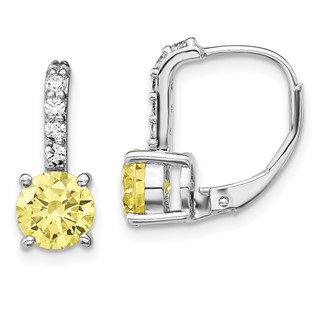 Sterling Silver Rhod-plated Diamonore CZ Yellow & White Leverback Earrings