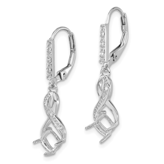 Sterling Silver Semi-Mount Diamond Leverback Dangle Earrings