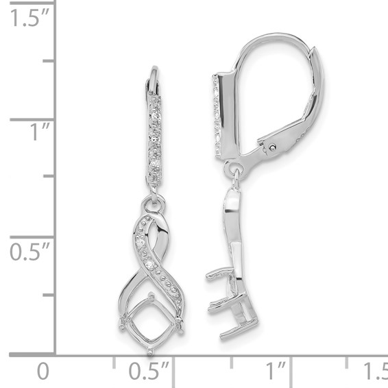 Sterling Silver Semi-Mount Diamond Leverback Dangle Earrings