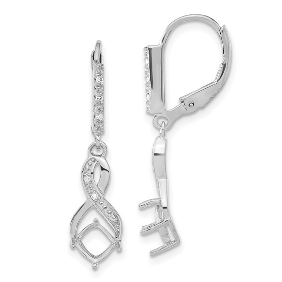Sterling Silver Semi-Mount Diamond Leverback Dangle Earrings