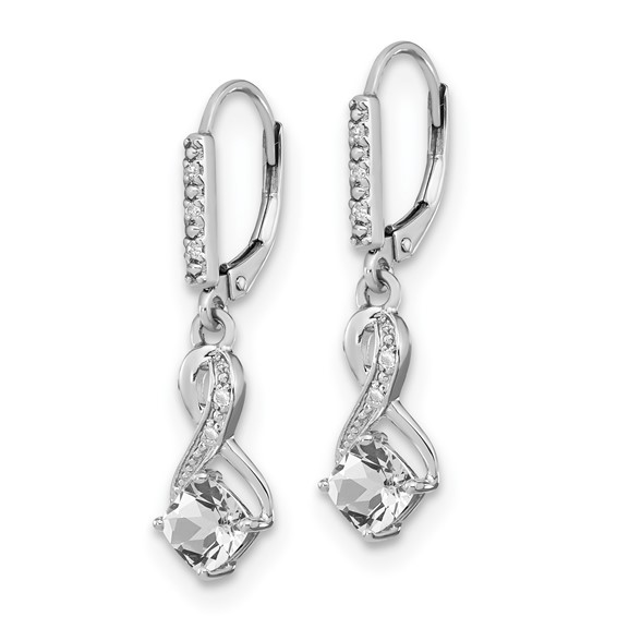 Sterling Silver White Topaz and Diamond Leverback Earrings