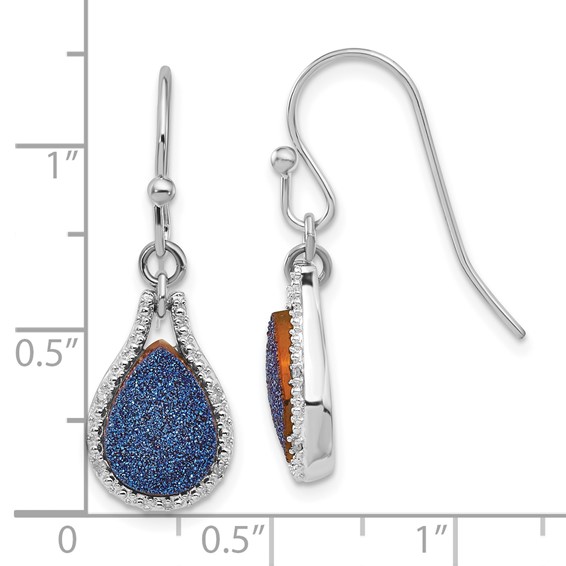 Sterling Silver Blue Druzy and Diamond Teardrop Dangle Earrings