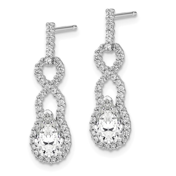 Sterling Silver Rhodium-plated Fancy Diamonore CZ Post Dangle Earrings