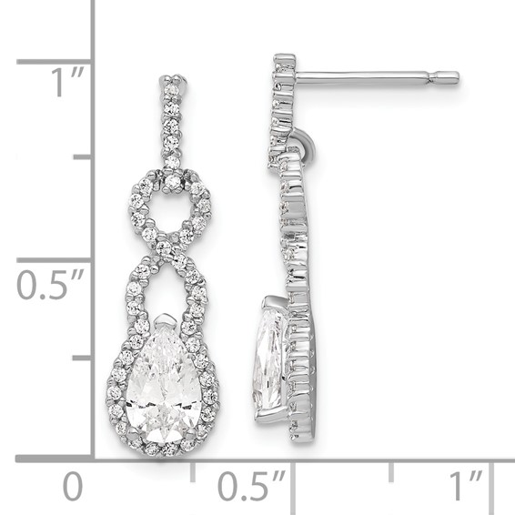 Sterling Silver Rhodium-plated Fancy Diamonore CZ Post Dangle Earrings