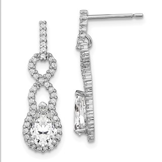 Sterling Silver Rhodium-plated Fancy Diamonore CZ Post Dangle Earrings