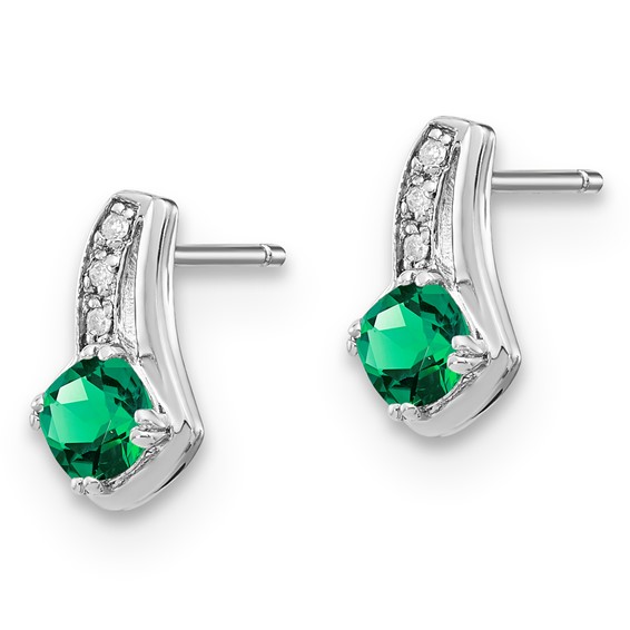 SS Created Emerald & Diamond Earrings
