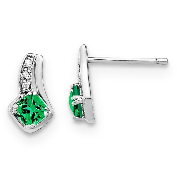 SS Created Emerald & Diamond Earrings