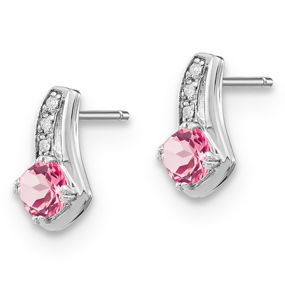 SS Created Pink Sapphire & Diamond Earrings