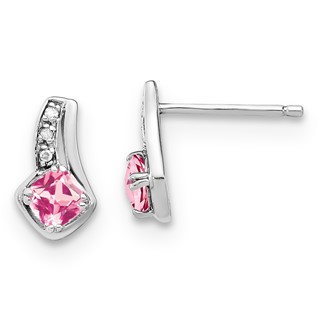 SS Created Pink Sapphire & Diamond Earrings