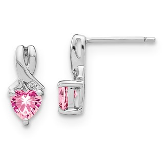 10kw Created Pink Sapphire & Diamond Earrings