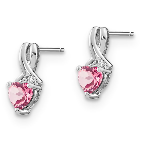 SS Created Pink Sapphire & Diamond Earrings