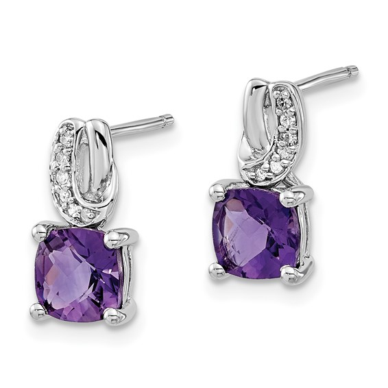 Sterling Silver Amethyst and CZ Post Earrings