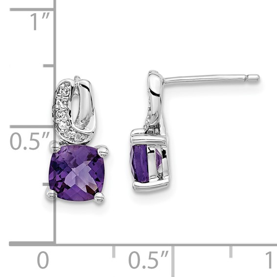 Sterling Silver Amethyst and CZ Post Earrings