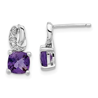 Sterling Silver Amethyst and CZ Post Earrings
