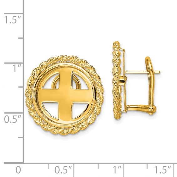 Wideband Distinguished Coin Jewelry 14k Polished Rope 16.5mm Prong Coin Bezel Omega Post Earrings