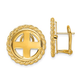 Wideband Distinguished Coin Jewelry 14k Polished Rope 16.5mm Prong Coin Bezel Omega Post Earrings